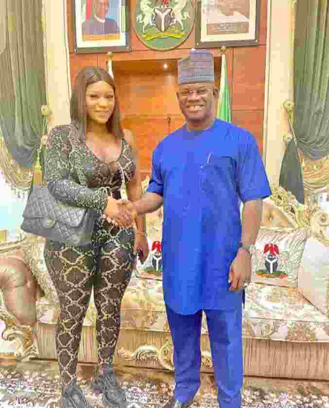 POPULAR NIGERIA ACTRESS WITH HUGE BACKSIDE, DESTINY ETIKO VISITS GOV. YAHAYA BELLO OF KOGI